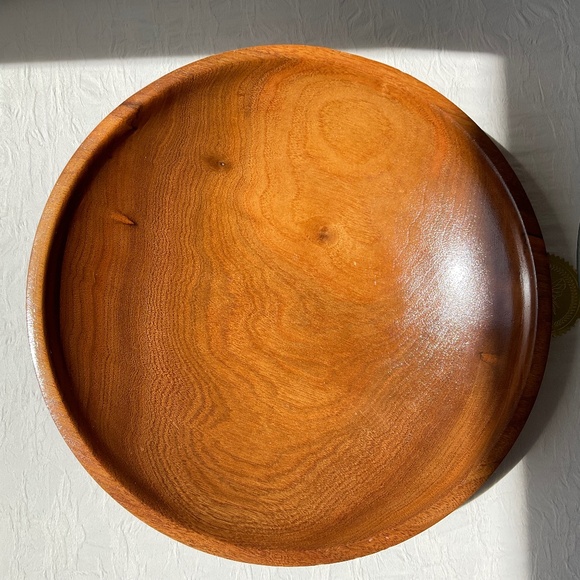 Vintage Artisan Turned Walnut Wood Hand Crafted Shallow Decorative Bowl - Picture 1 of 9